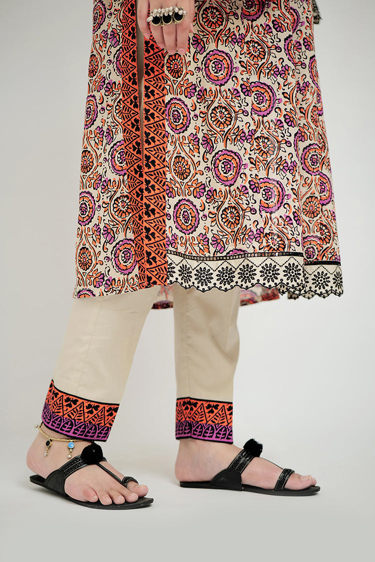 Picture of Senorita - LAD-02689 | Fawn & Multicolor | Casual 3 Piece Suit  | Cotton Lawn Printed - Available at Raja Sahib