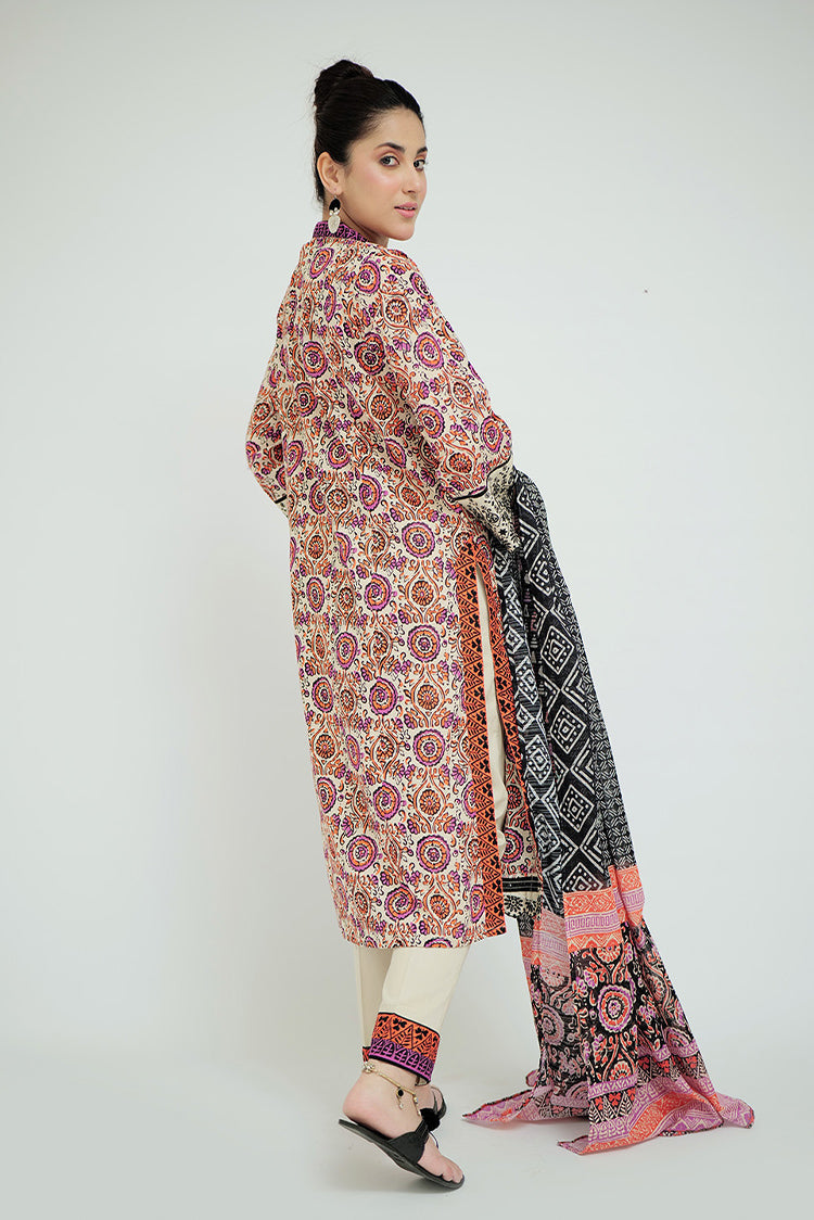 Picture of Senorita - LAD-02689 | Fawn & Multicolor | Casual 3 Piece Suit  | Cotton Lawn Printed - Available at Raja Sahib