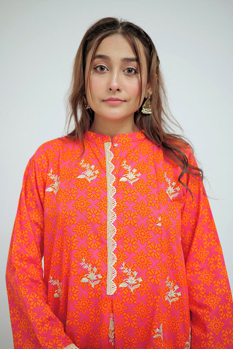 Picture of Senorita - LAD-02704 | Shocking Pink & Orange | Casual 3 Piece Suit | Cotton Lawn Printed - Available at Raja Sahib