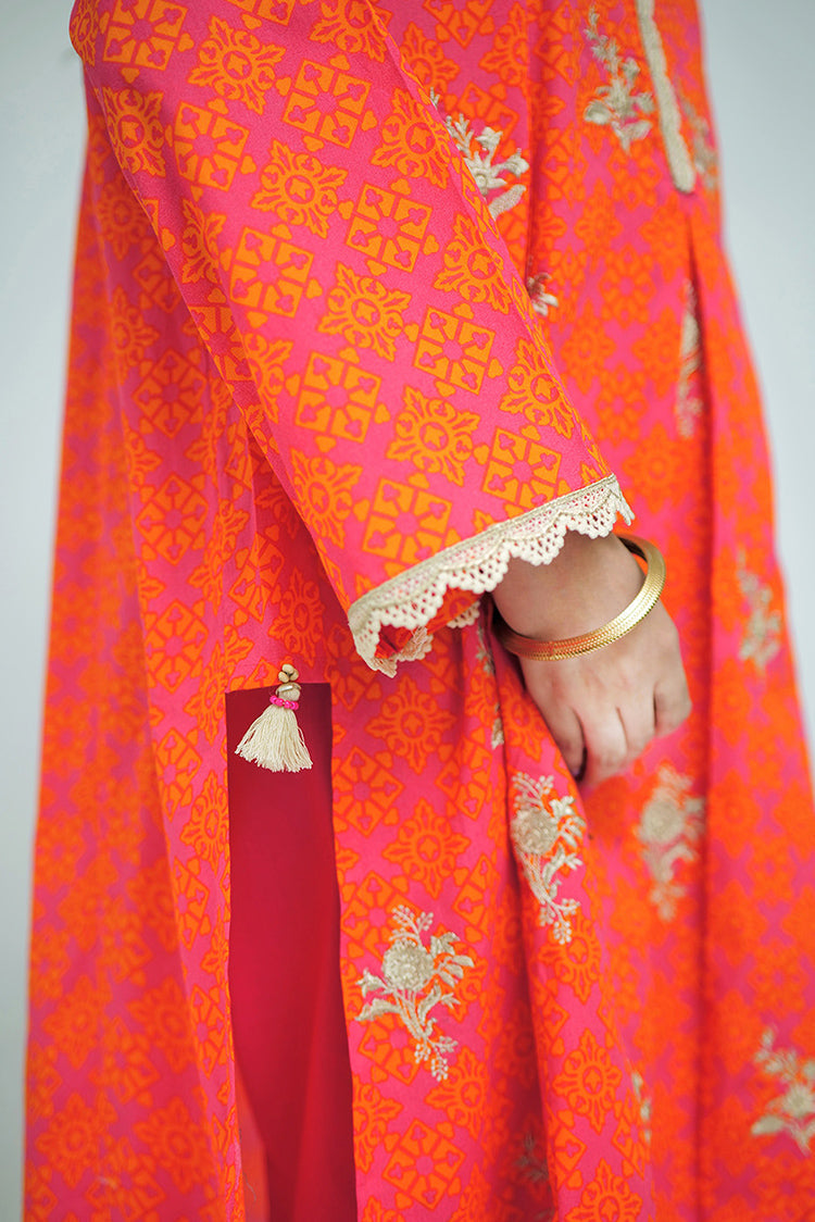 Picture of Senorita - LAD-02704 | Shocking Pink & Orange | Casual 3 Piece Suit | Cotton Lawn Printed - Available at Raja Sahib