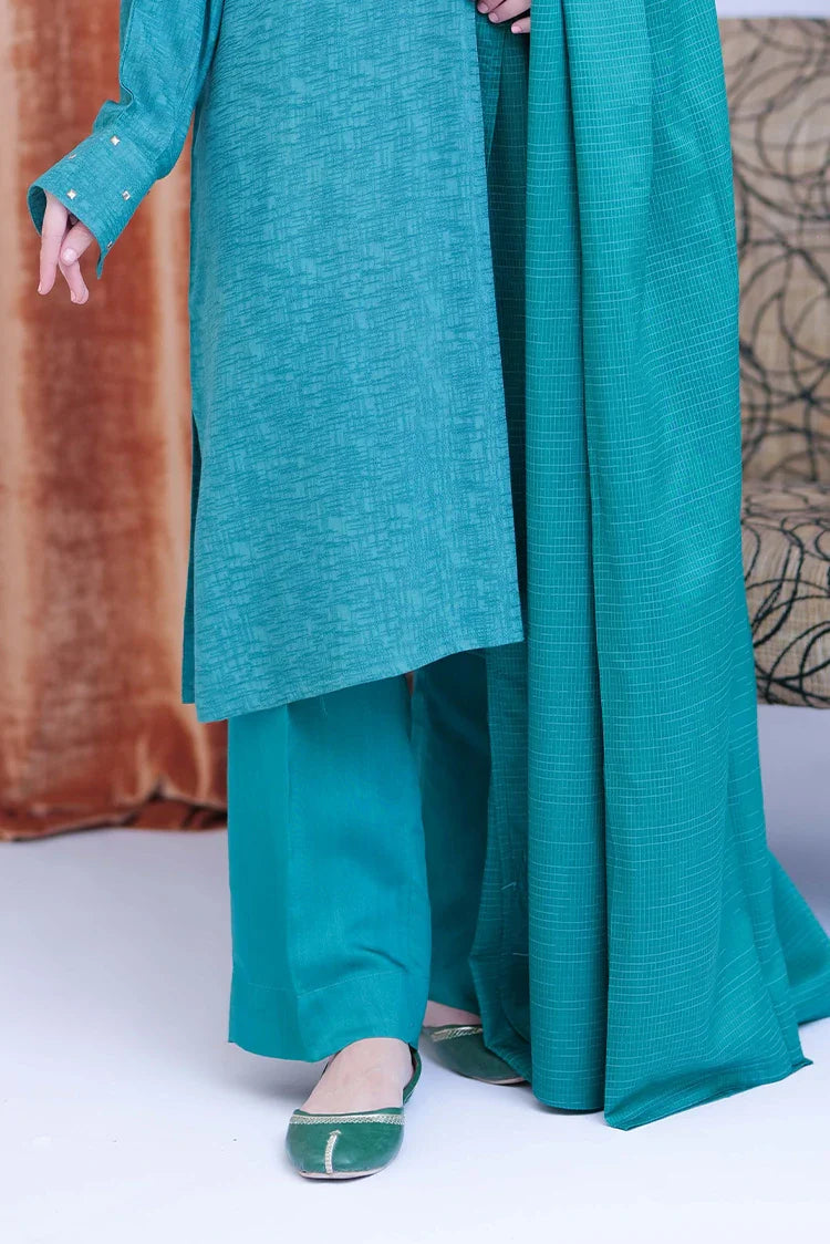 Picture of LBD-02825 | T. Green & Gold | Casual 3 Piece Suit  | Viscose Self Dobby - Available at Raja Sahib