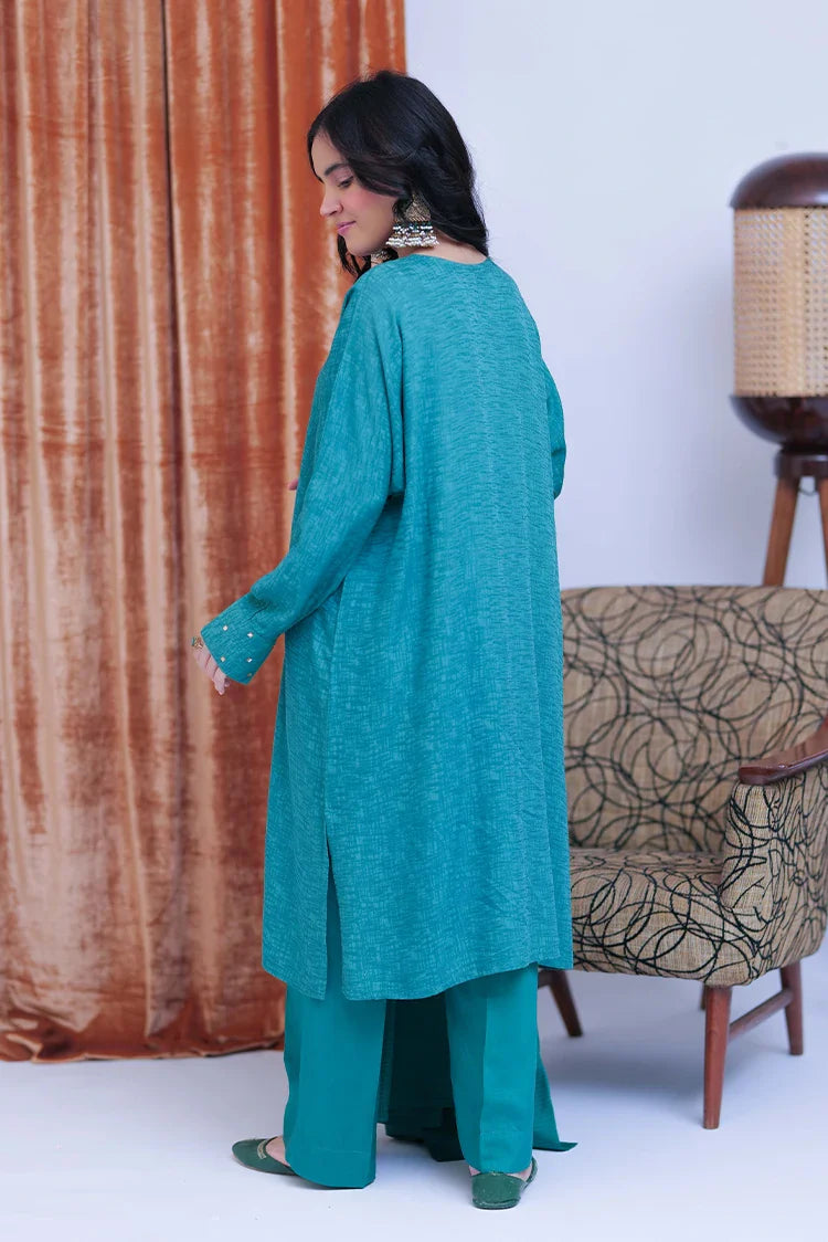 Picture of LBD-02825 | T. Green & Gold | Casual 3 Piece Suit  | Viscose Self Dobby - Available at Raja Sahib