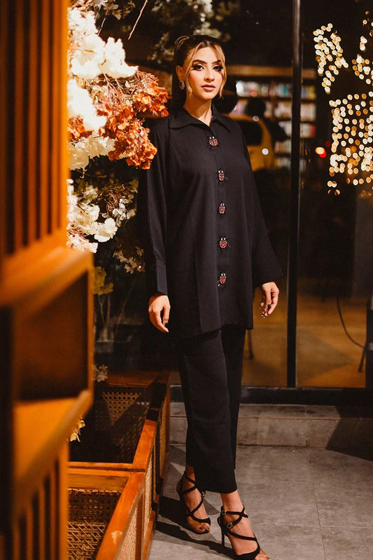 Picture of Manahils - Lady Bird Black Co-Ord Set - Available at Raja Sahib