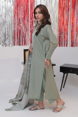 LBD-02586 | Green & Silver | Casual plus 3 Piece Suit  | Cotton Dobby Jacquard