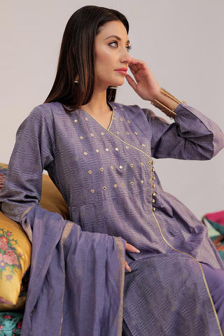 LBD-02606 | Purple & Gold  | Casual plus 3 Piece Suit  | Cotton Jacquard