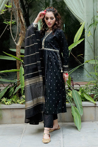 Picture of Senorita - LBD-02620 | Black & Gold  | Casual plus 3 Piece Suit  | Cotton Jacquard Dobby - Available at Raja Sahib