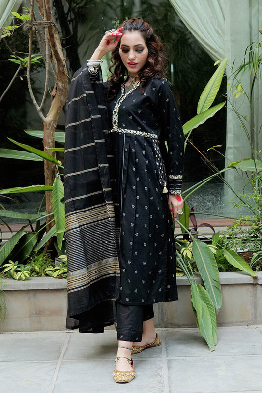 Picture of Senorita - LBD-02620 | Black & Gold  | Casual plus 3 Piece Suit  | Cotton Jacquard Dobby - Available at Raja Sahib