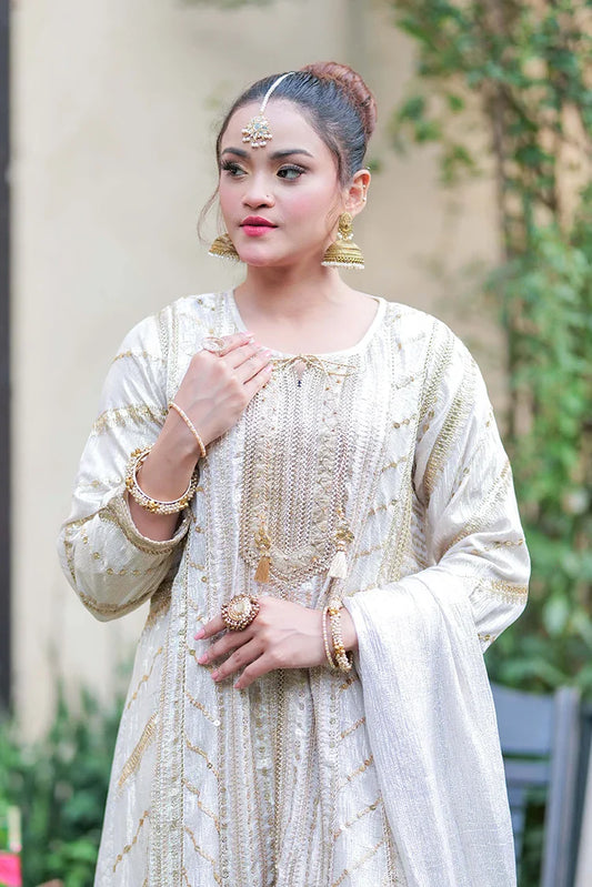 Picture of LDD-02708 | Fawn & Gold | Formal 3 Piece Suit | Banarsi Shimmer - Available at Raja Sahib