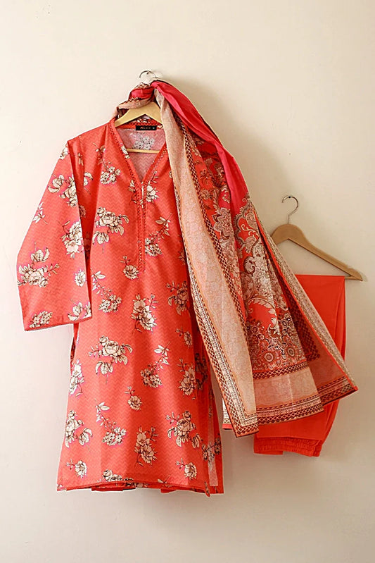 Picture of Kashish - Reaty to Wear 3 PC Lawn Suit - Rust-ish Orange - LNPLN3 - Available at Raja Sahib