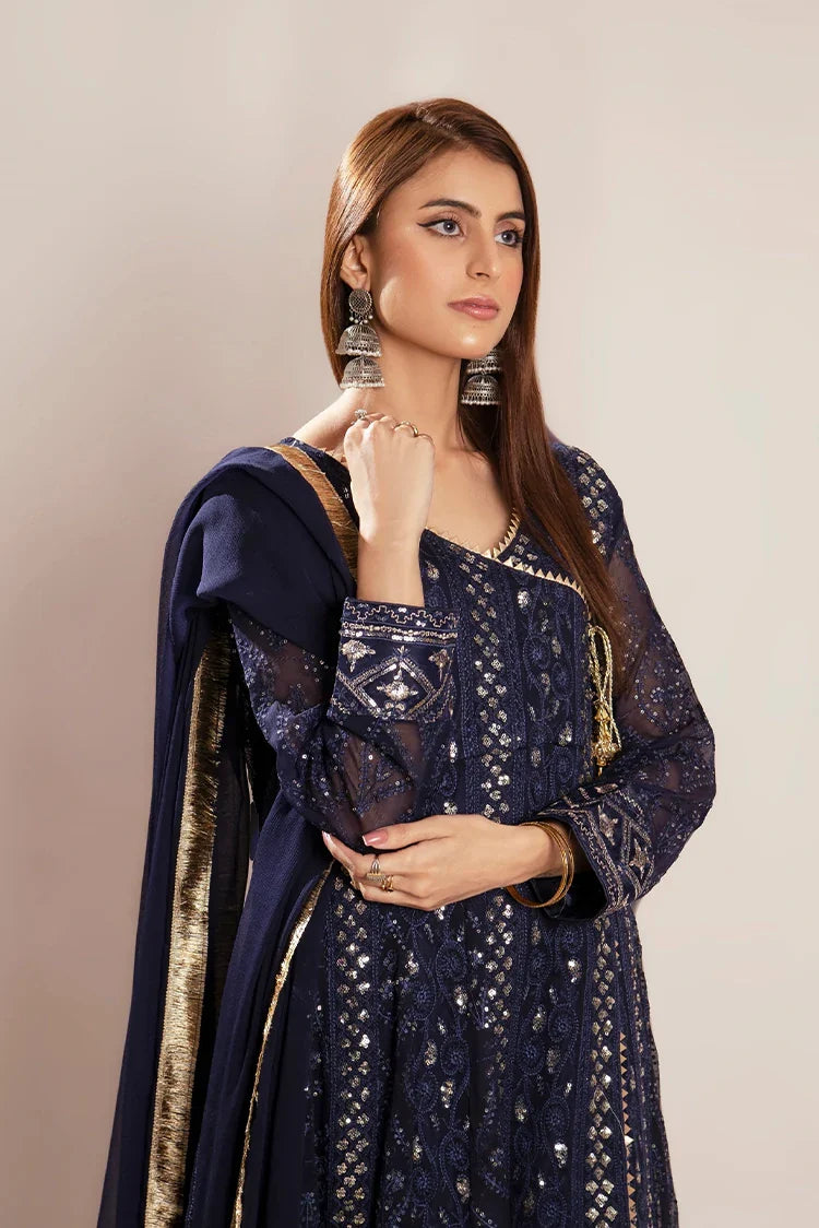 Picture of Manahils - Safiyya RTW Collection - Navy Blue-099 - Available at Raja Sahib