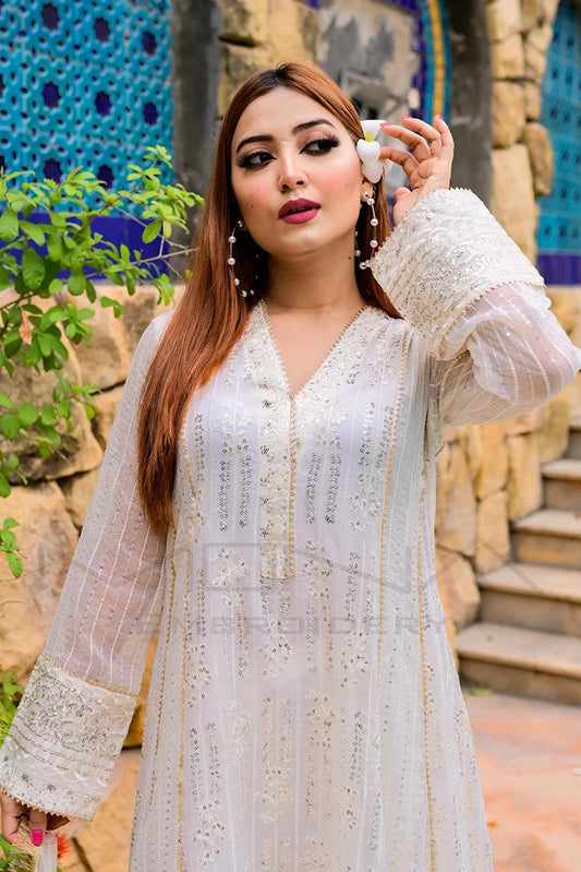 Picture of Manahils - Safiyya RTW Collection - Off-White-Cedar-117 - Available at Raja Sahib