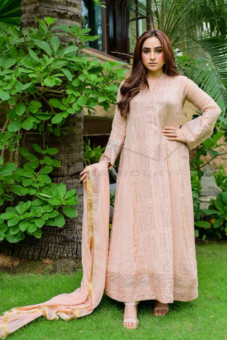 Picture of Manahils - Safiyya RTW Collection - Peach-Cedar-117 - Available at Raja Sahib