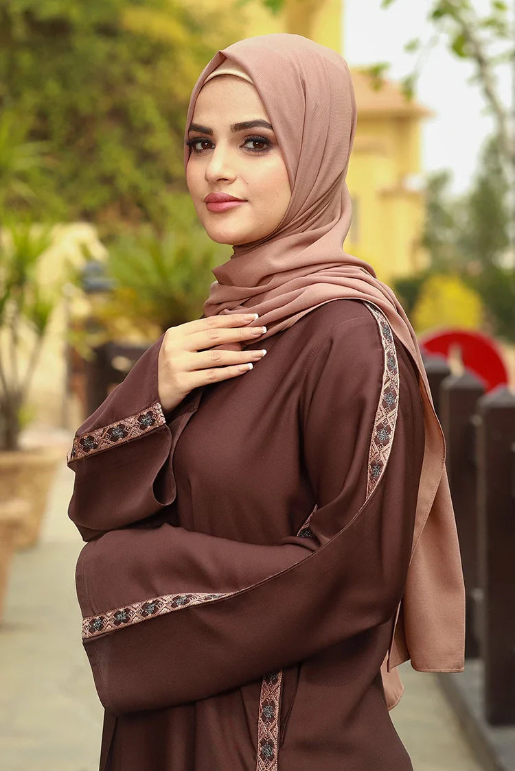 Picture of Malbus - Embroidered Abaya - Brown - Available at Raja Sahib