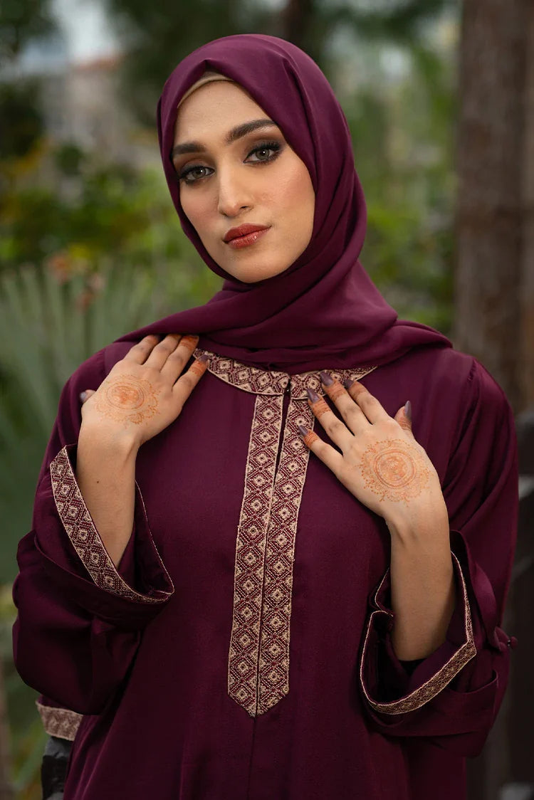 Picture of Malbus - Embroidered Abaya - Plum - Available at Raja Sahib