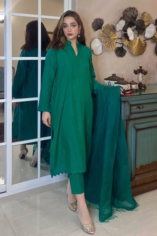 Picture of Manahils - Green Raw Silk Outfit With Dupatta - 3 Pc - Available at Raja Sahib