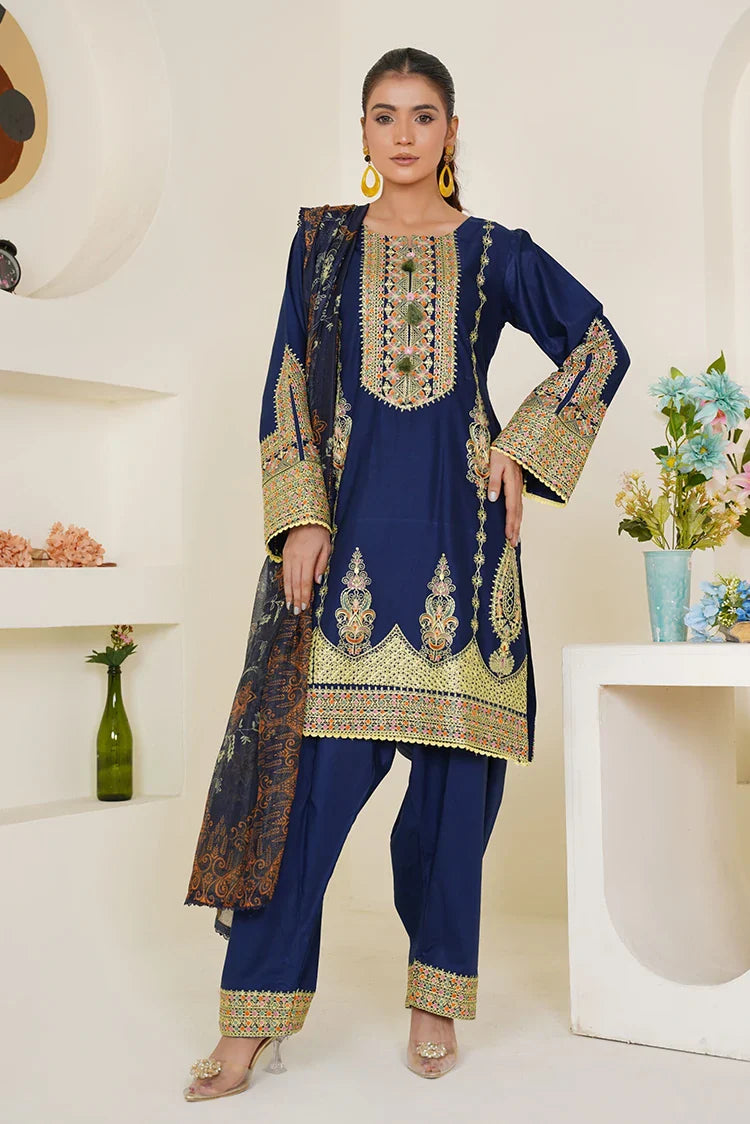 Threads & Weaves - Embroidered Lawn 3 Piece Suit - Royal Blue – Raja Sahib