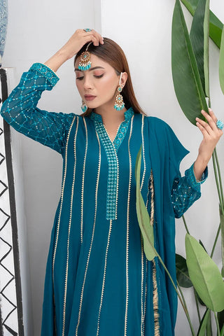 Picture of Manahils - Safiyya RTW Collection - Teal-106 - Available at Raja Sahib