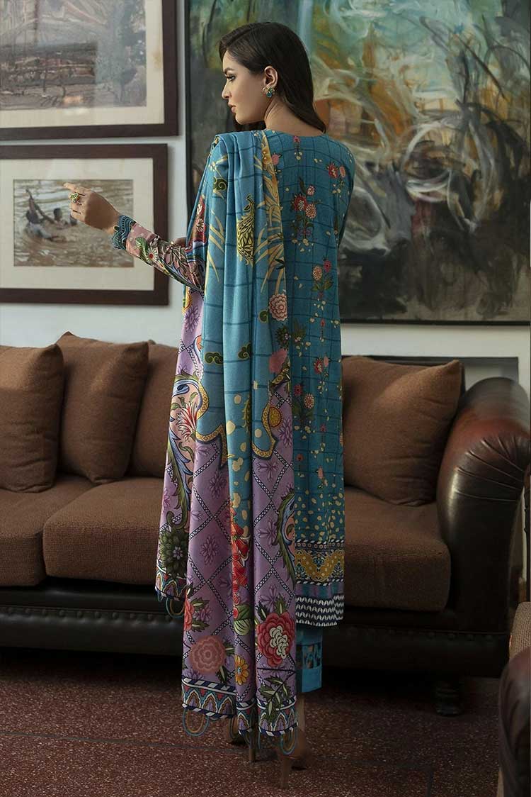 Picture of Jazmin - Design 03 Blue Oasis Iris Viscose Slub Khaddar Winter Collection - Available at Raja Sahib