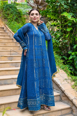 Picture of Manahils - Safiyya RTW Collection - Zinc-Blue-Cedar-117 - Available at Raja Sahib