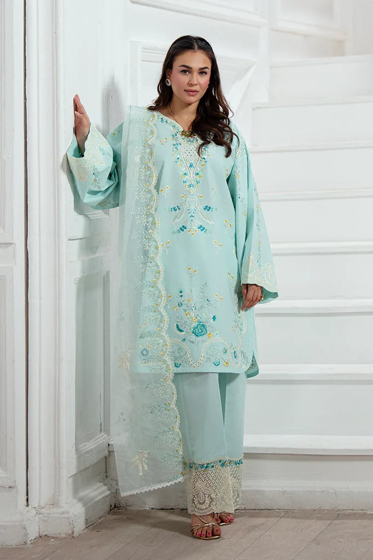 Zarlay - Gull Bahar Luxury Lawn - 3 Piece - Trending Ice Blue – Raja Sahib