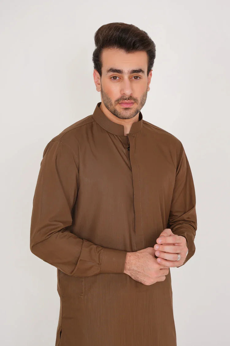 Double Placket with Invisible Buttons Brown 2 Piece for Men – Raja Sahib
