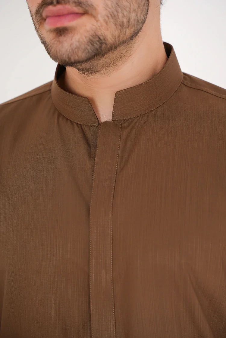 Double Placket with Invisible Buttons Brown 2 Piece for Men – Raja Sahib