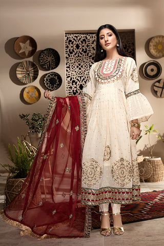 3 Piece Fancy Embroidered Organza Suit-212OW