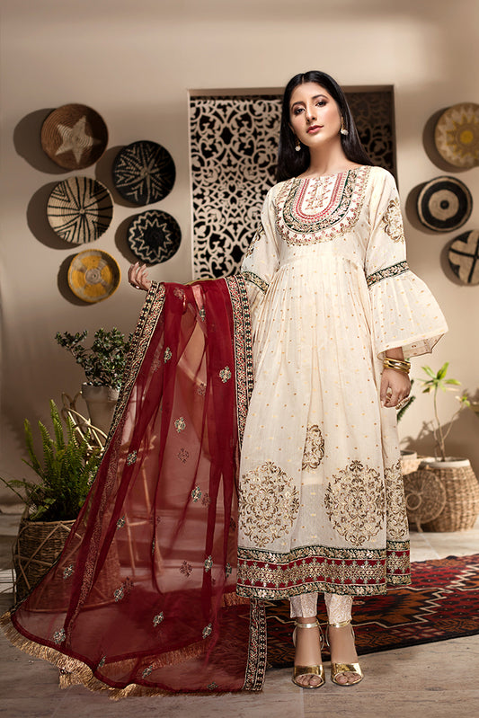 Picture of Ellena - 3 Piece Fancy Embroidered Organza Suit-212OW - Available at Raja Sahib