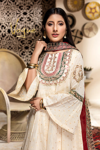 3 Piece Fancy Embroidered Organza Suit-212OW
