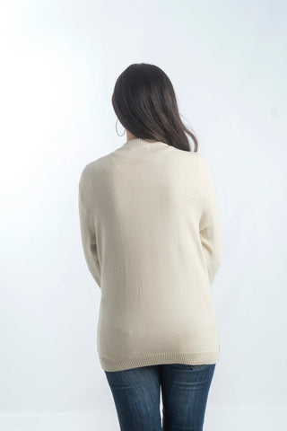 Women's V-Neck Merino Wool Blend Full Sleeves Cardigan Sweater Beige