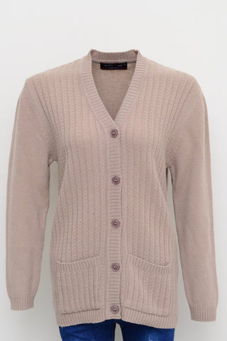 Women's V-Neck Merino Wool Blend Full Sleeves Cardigan Sweater Mushroom