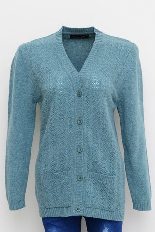 Women's V-Neck Merino Wool Blend Full Sleeves Cardigan Sweater Forest Mistery