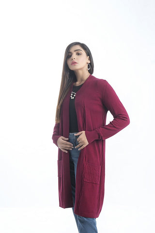 Women's V-Neck Merino Wool Blend Full Sleeves Cardigan Sweater Maroon