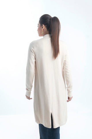 Women's V-Neck Merino Wool Blend Full Sleeves Cardigan Sweater Off White