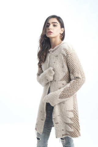 Women's Round-Neck Merino Wool Blend Full Sleeves Cardigan Sweater Skin