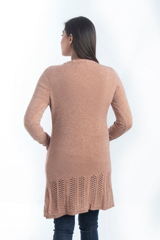 Women's V-Neck Merino Wool Blend Full Sleeves Cardigan Sweater Camel