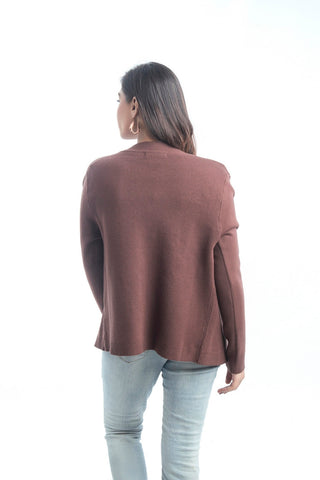 Picture of Raja Sahib - Women's Round-Neck Merino Wool Blend Full Sleeves Cardigan Sweater Brown - Available at Raja Sahib