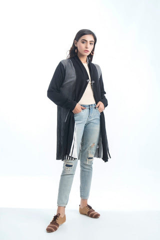 Women's V-Neck Merino Wool Blend Full Sleeves Cardigan Sweater Black