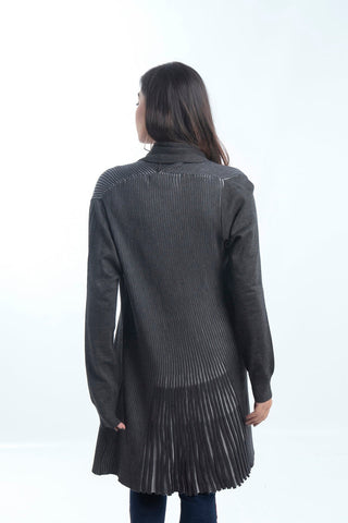 Picture of Raja Sahib - Women's V-Neck Merino Wool Blend Full Sleeves Cardigan Sweater Dark Grey - Available at Raja Sahib