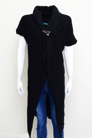 Women's Turtle Neck Merino Wool Blend Half Sleeves Cardigan Sweater Black