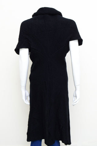 Women's Turtle Neck Merino Wool Blend Half Sleeves Cardigan Sweater Black
