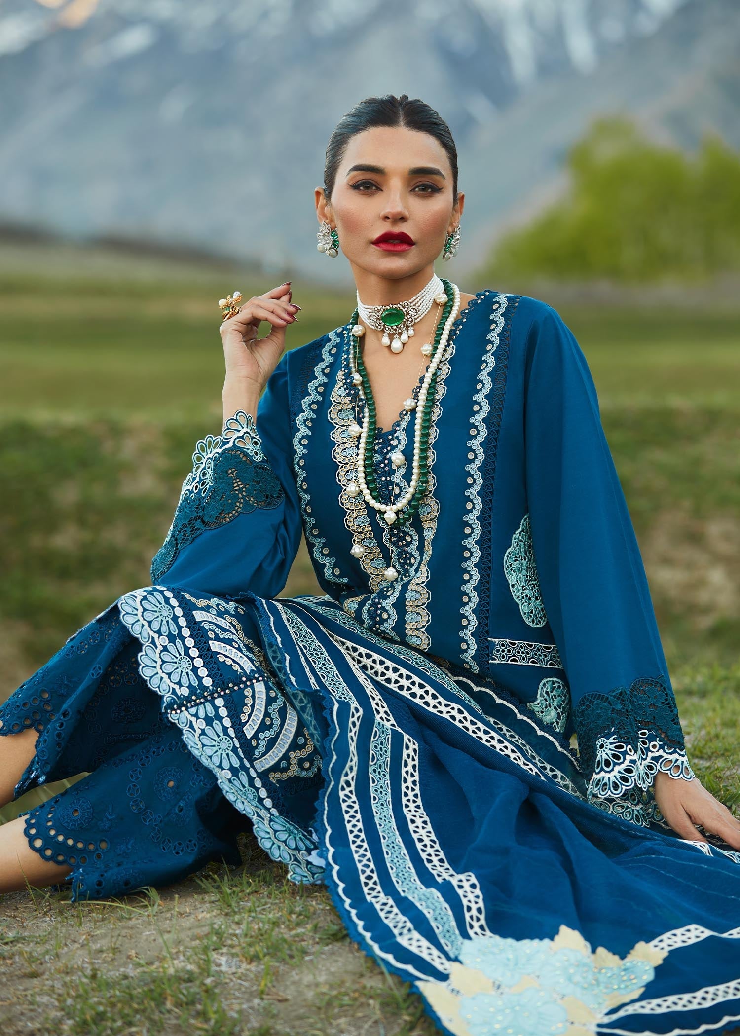 Picture of Crimson - 7A Medley Of Lace Luxury Lawn Collection - Available at Raja Sahib