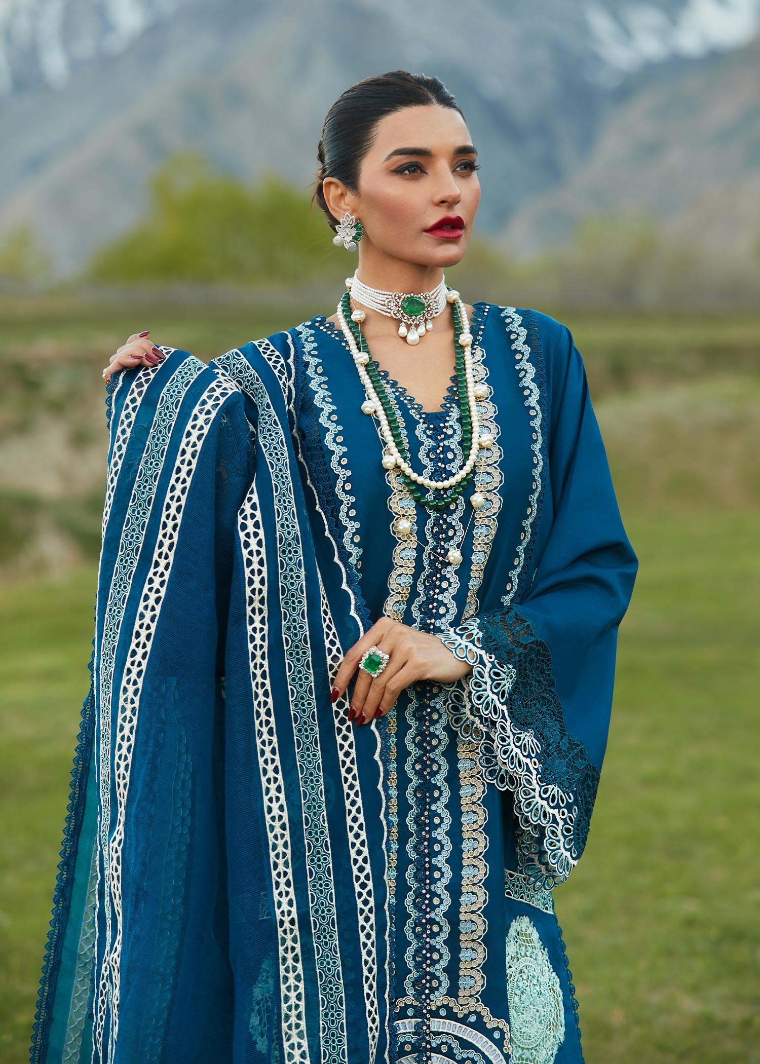 Picture of Crimson - 7A Medley Of Lace Luxury Lawn Collection - Available at Raja Sahib