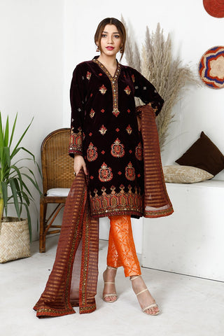 Fancy Embroidered Velvet 3-PC Suit