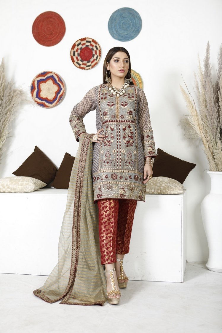 Picture of Ellena - 3-PC Stitched Masoori Suit - Available at Raja Sahib