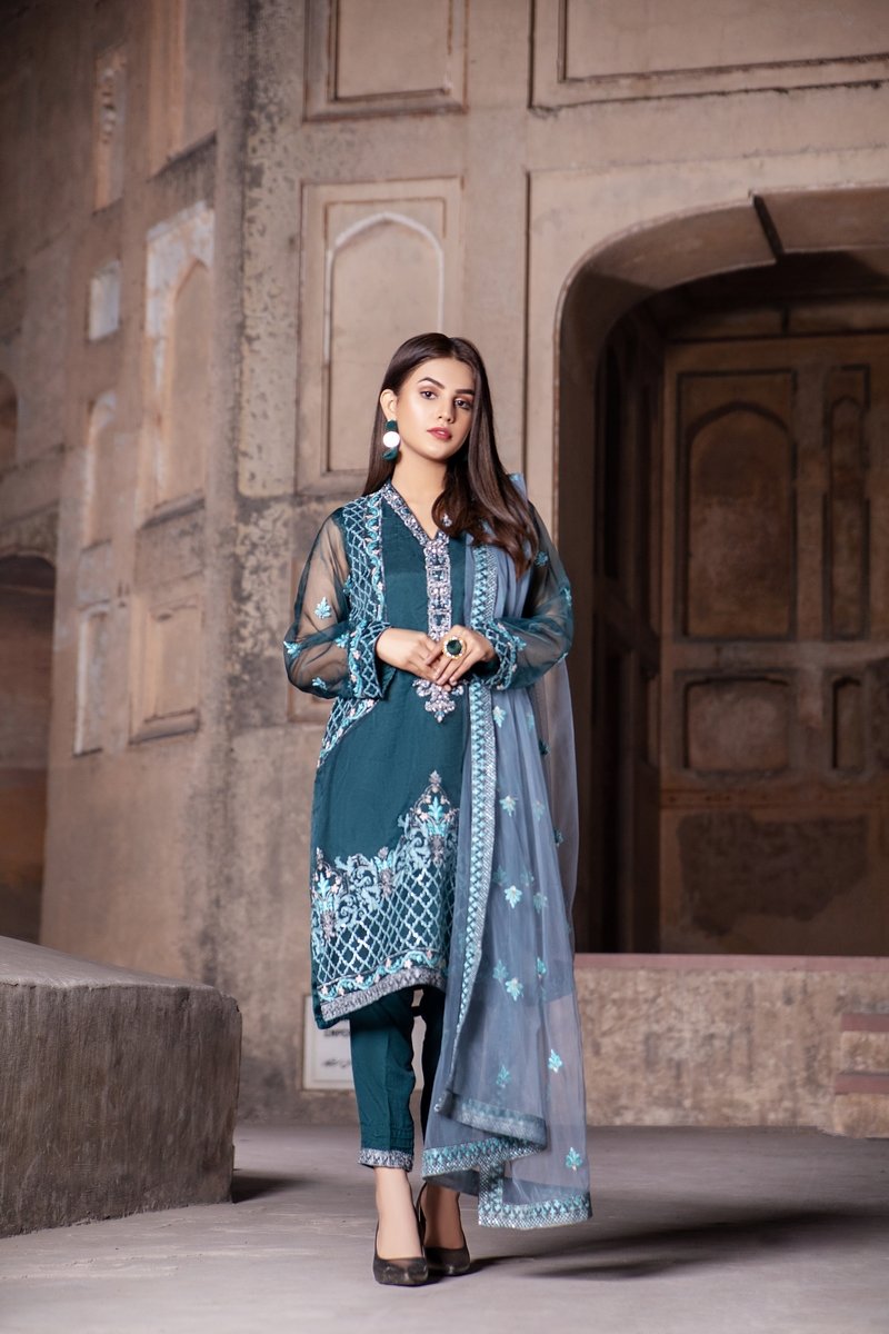 Picture of Ellena - Fancy Embroidered Formal Wear 3 Piece Suit - VJQ300 - Available at Raja Sahib