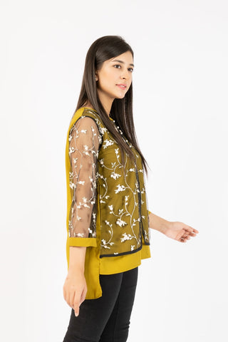 Georgette Top With Floral Embroided Net