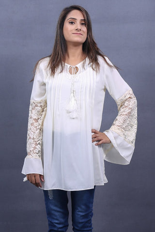 Picture of Ellena - Georgette Lace Sleeve Top - Available at Raja Sahib