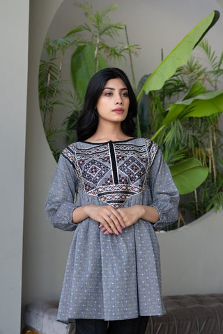 Embroidered Textured Cotton Top