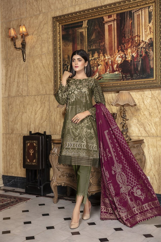 Picture of Ellena - Embroidered Jacquard Shirt & Duppata - Available at Raja Sahib